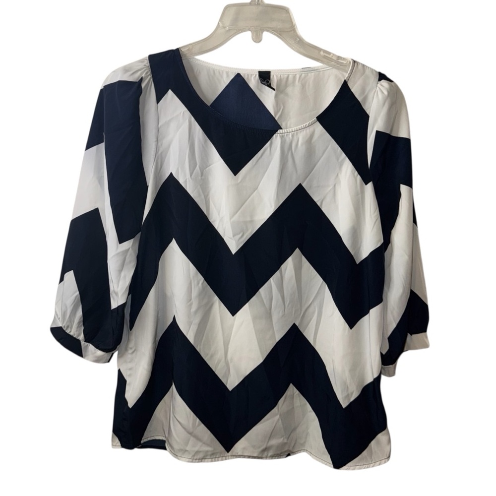 Windsor Navy Blue and White Graphic Boxy Blouse (M)
